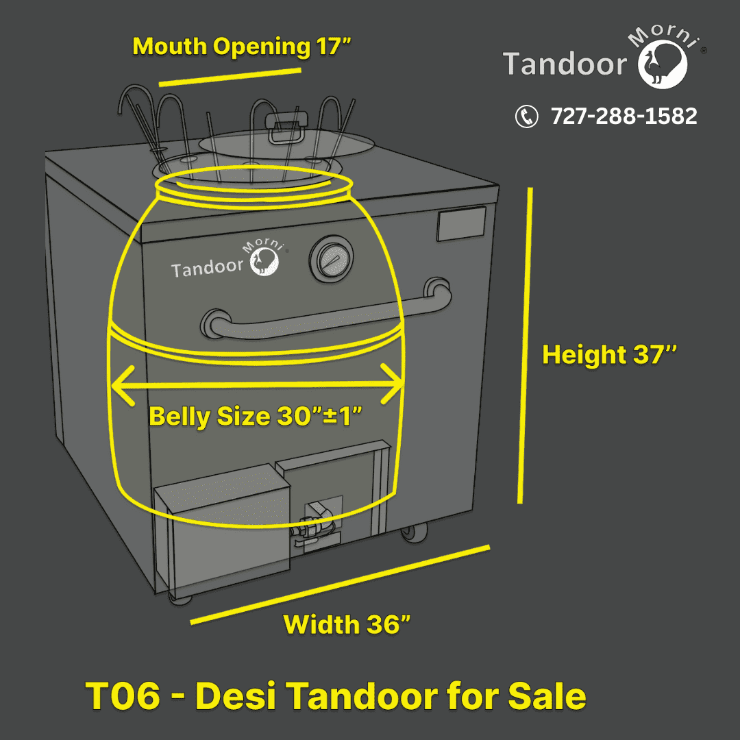 Commerical Tandoor Sketch diagram of Desi Tandoor for Sale in the USA showcasing its dimensions.