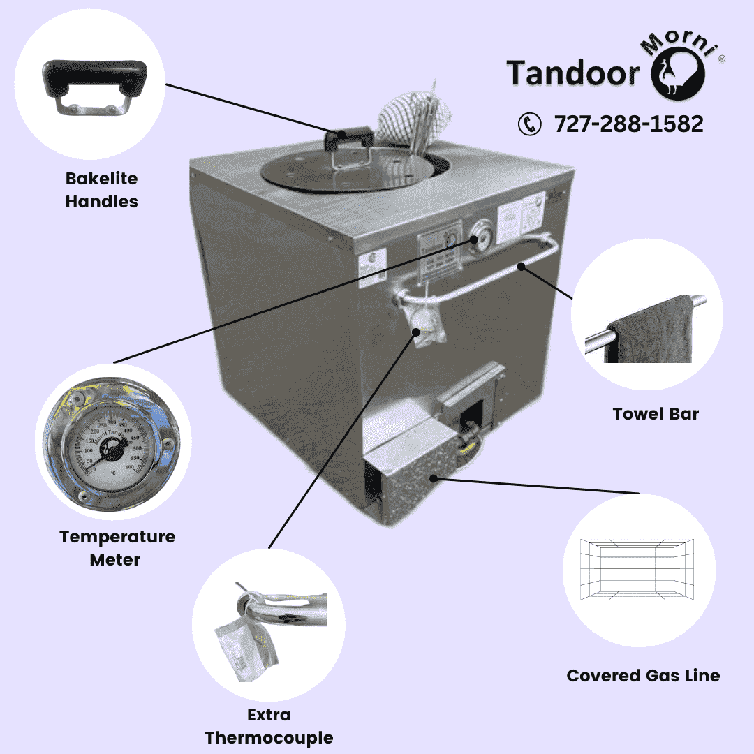 Gas Tandoor for Sale - Featuring Bakelite Handle Gas Tandoor for Sale - Featuring Bakelite Handle, Temperature Meter, Extra Thermocouple, Covered Gas Line, and Towel Bar.