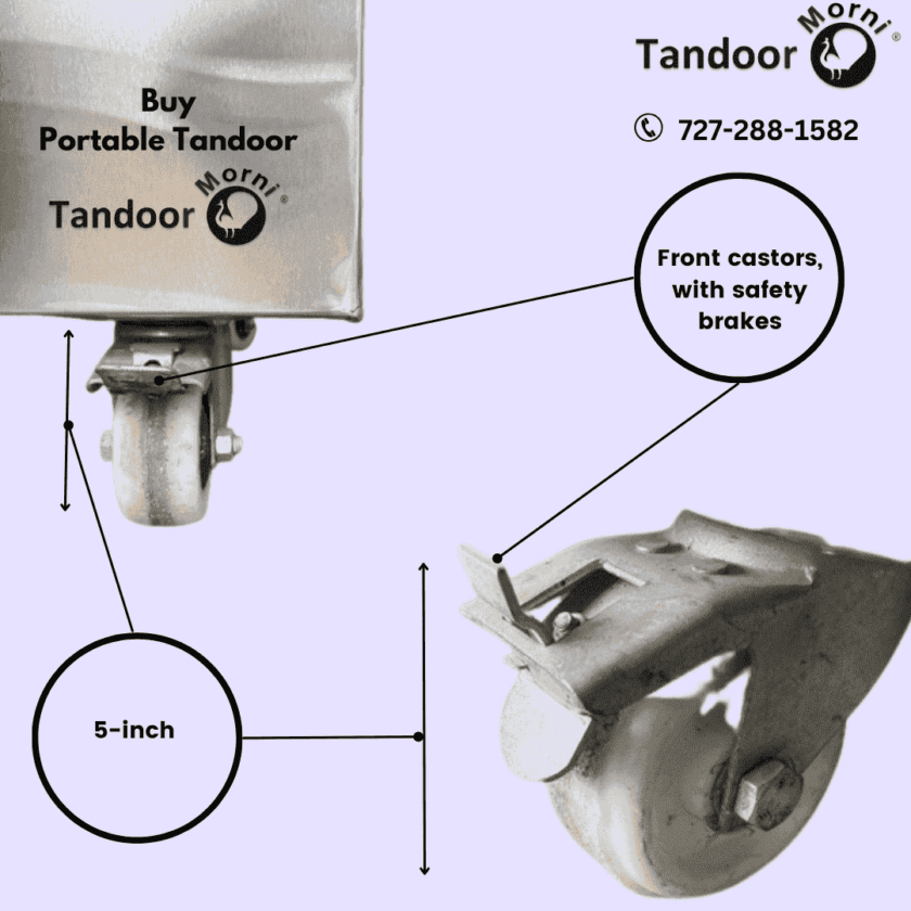 Gas Tandoor for sale: Easy mobility with 5-inch wheels and castors for commercial use in US restaurants