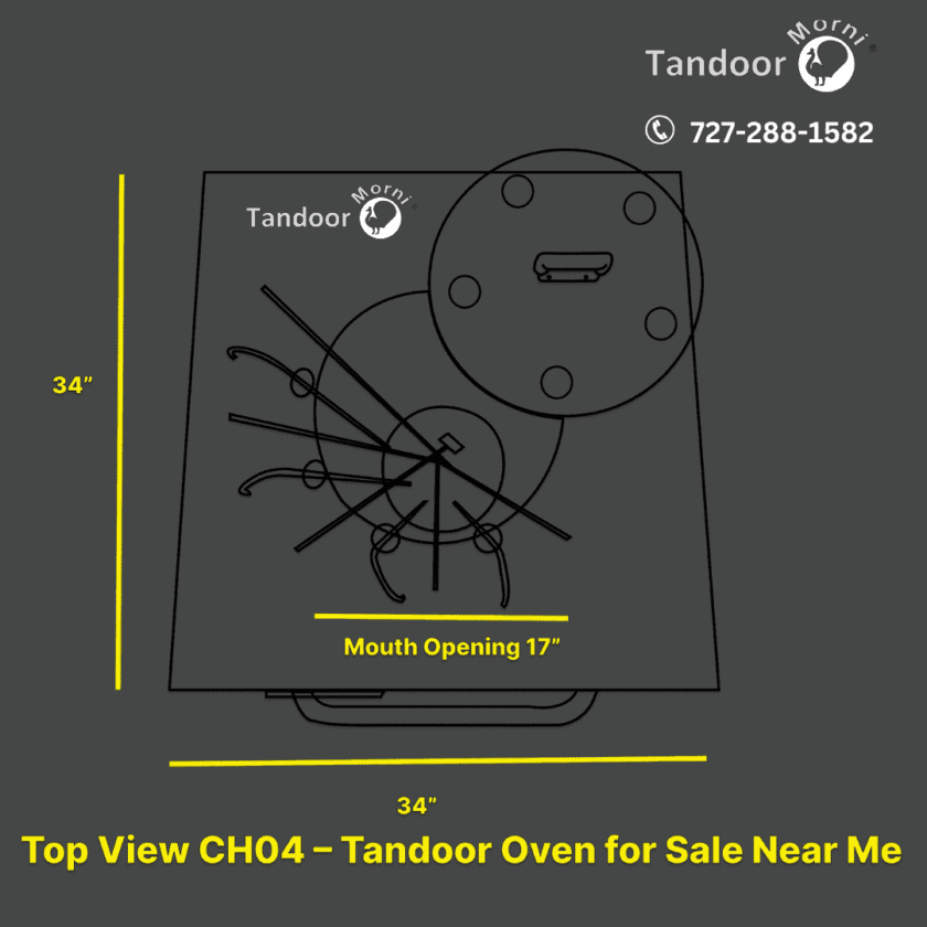 Top view sketch diagram of an Indian Tandoor Oven with a 17-inch mouth opening.