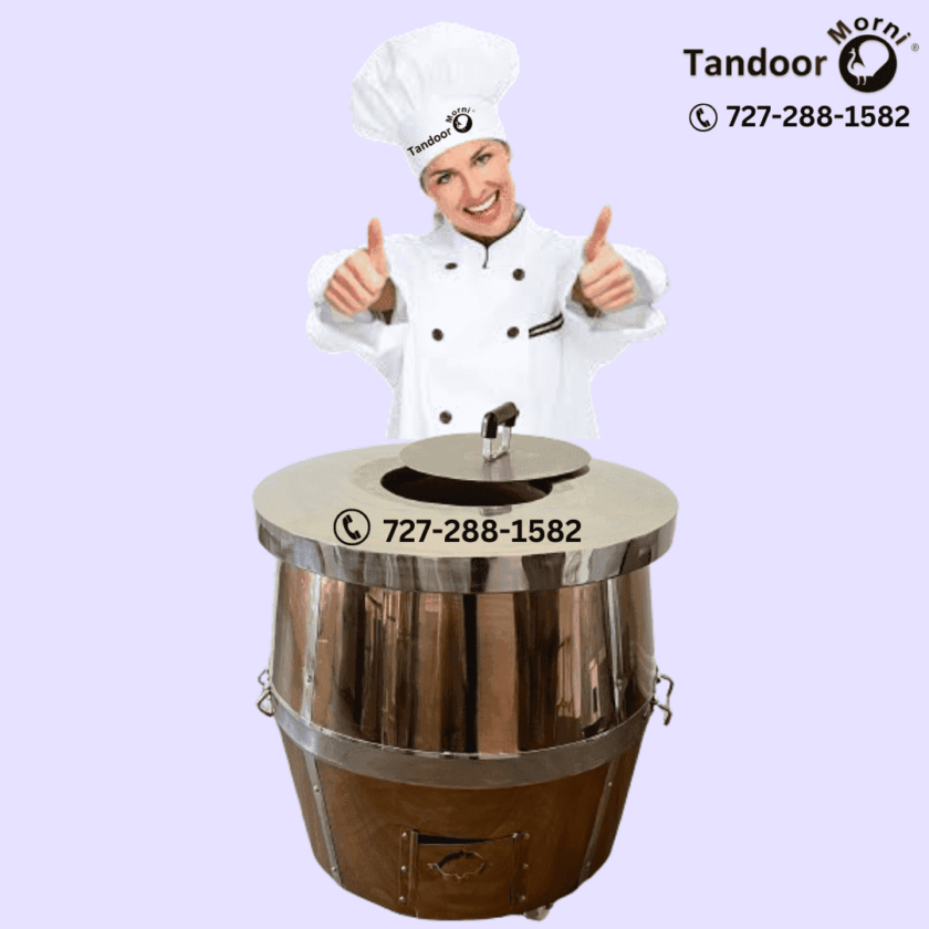 Chef like SS3 Deluxe Luxury Tandoor from tandoor morni. this image shows SS3 Deluxe Luxury Tandoor and chef is standing behind the back of the skewers and giving its a thumbs up. chef like the SS3 Deluxe Luxury Tandoor from Morni Tandoor