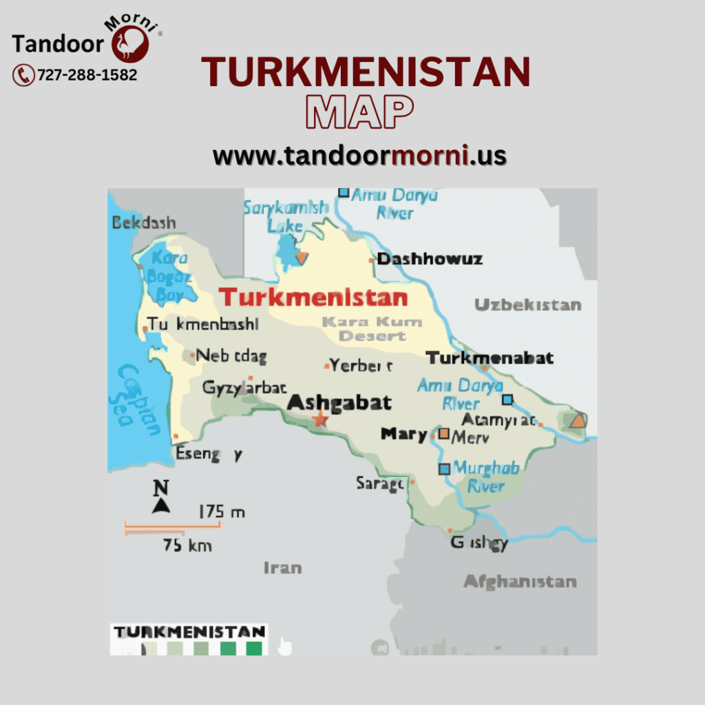 Detailed map of Turkmenistan showcasing its diverse regions, cities, and geographical features.