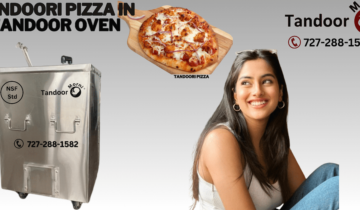 Captivated girl admires freshly baked Tandoori Pizza emerging from traditional Tandoor Oven.