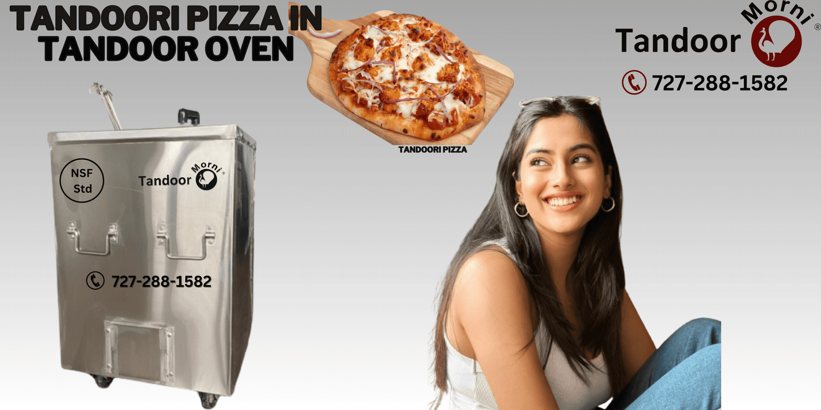 Captivated girl admires freshly baked Tandoori Pizza emerging from traditional Tandoor Oven.