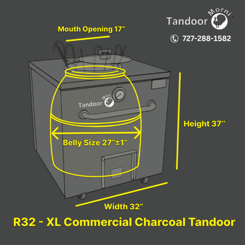 Sketch diagram of a 32x32x37 charcoal tandoor with 17" mouth opening